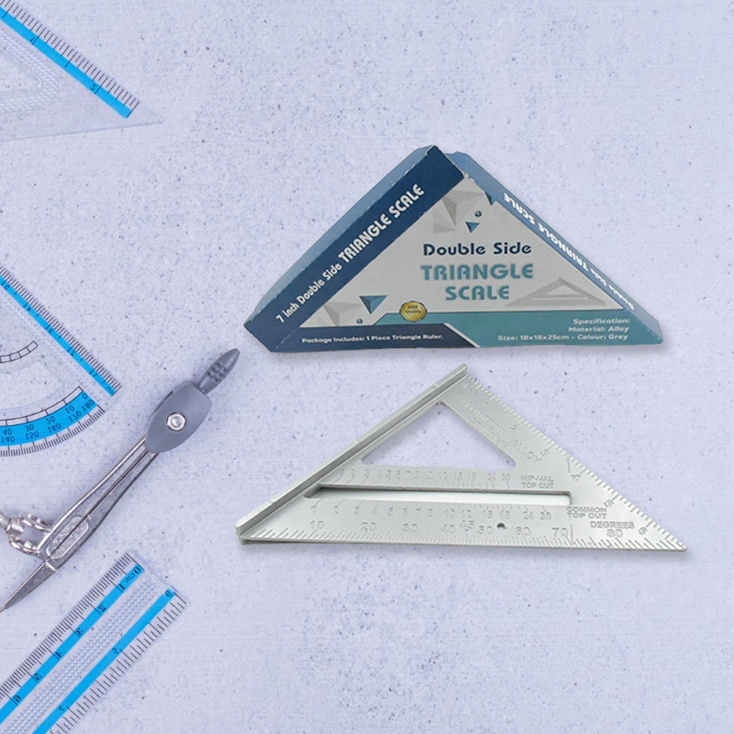 Double-Sided 45° Triangle Ruler – 7-Inch Aluminum Alloy Rafter Square for Home Use