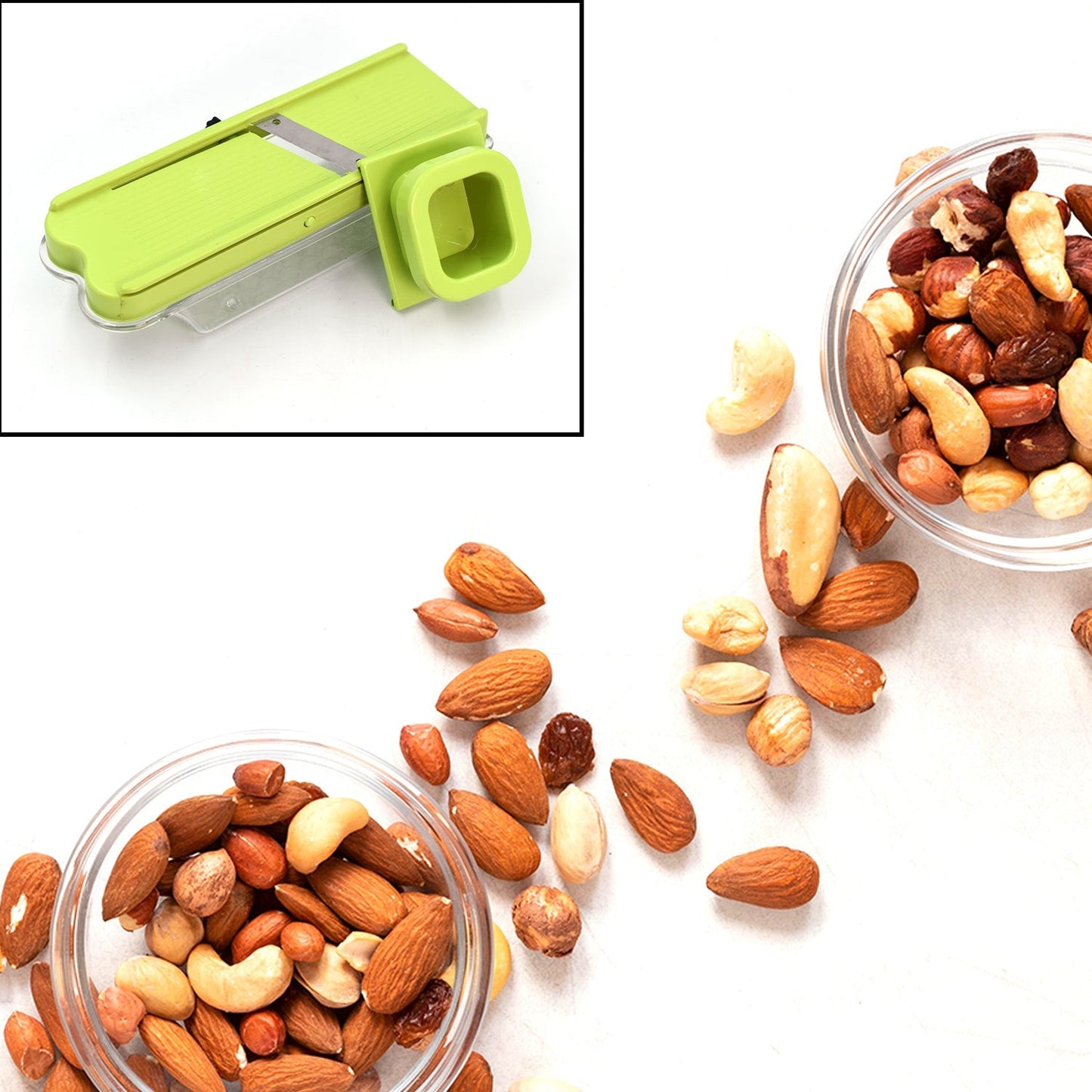 Sharp vegetable slicer with stainless steel blades.