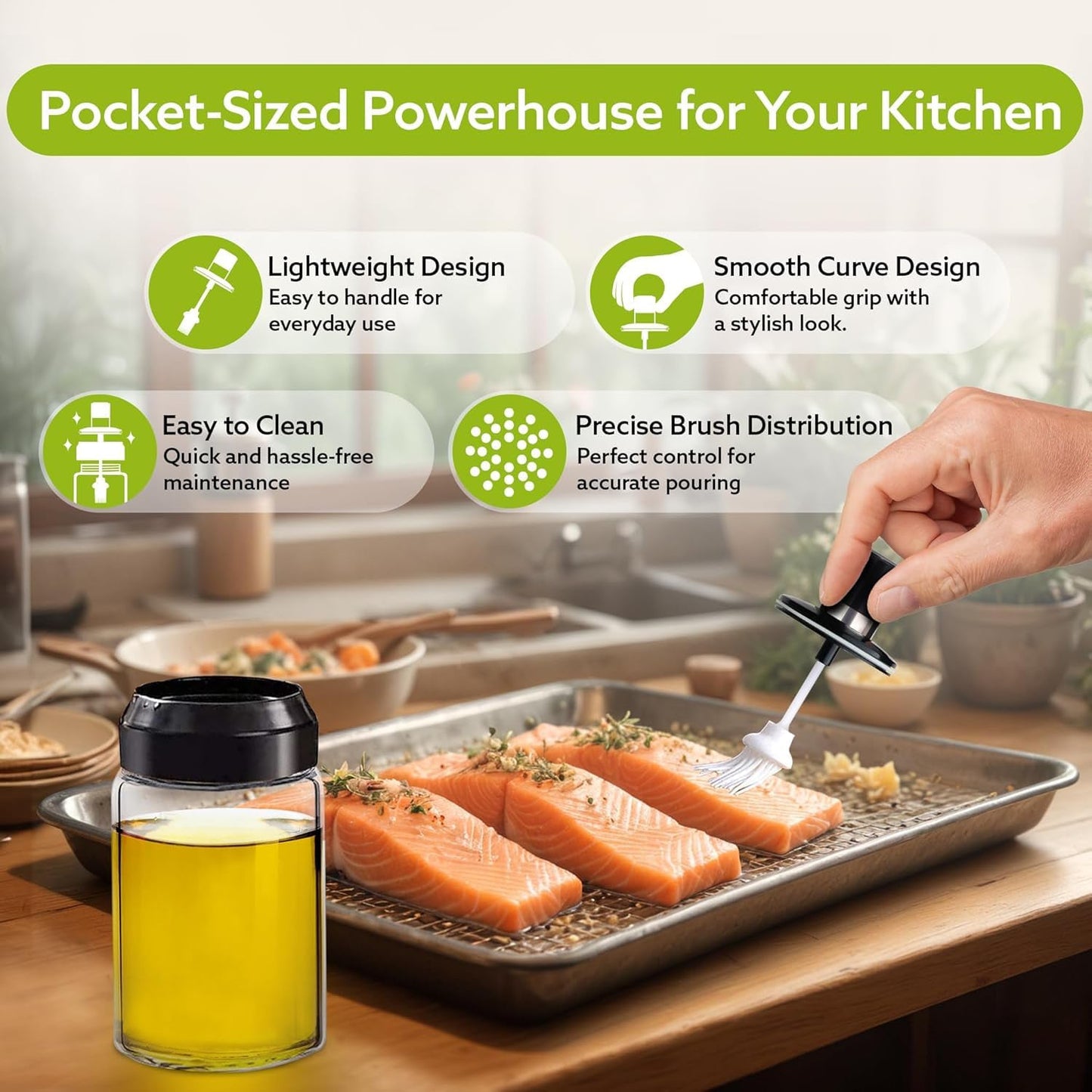 Clear Glass Oil Dispenser Bottle Integrated Silicone Basting Brush (250ml Approx)