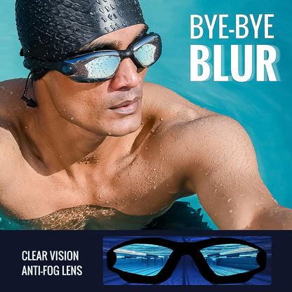 Konex Professional Anti-Fog UV Protection Swimming Goggles Mirrored Lenses and Earplugs
