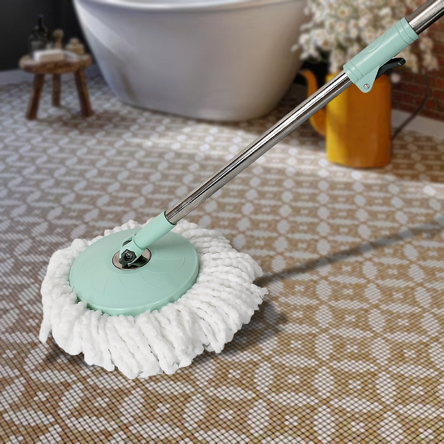 Ganesh Quick Spin Mop Steel Spin, Bucket Floor Cleaning 2 Micro fiber head / Refill