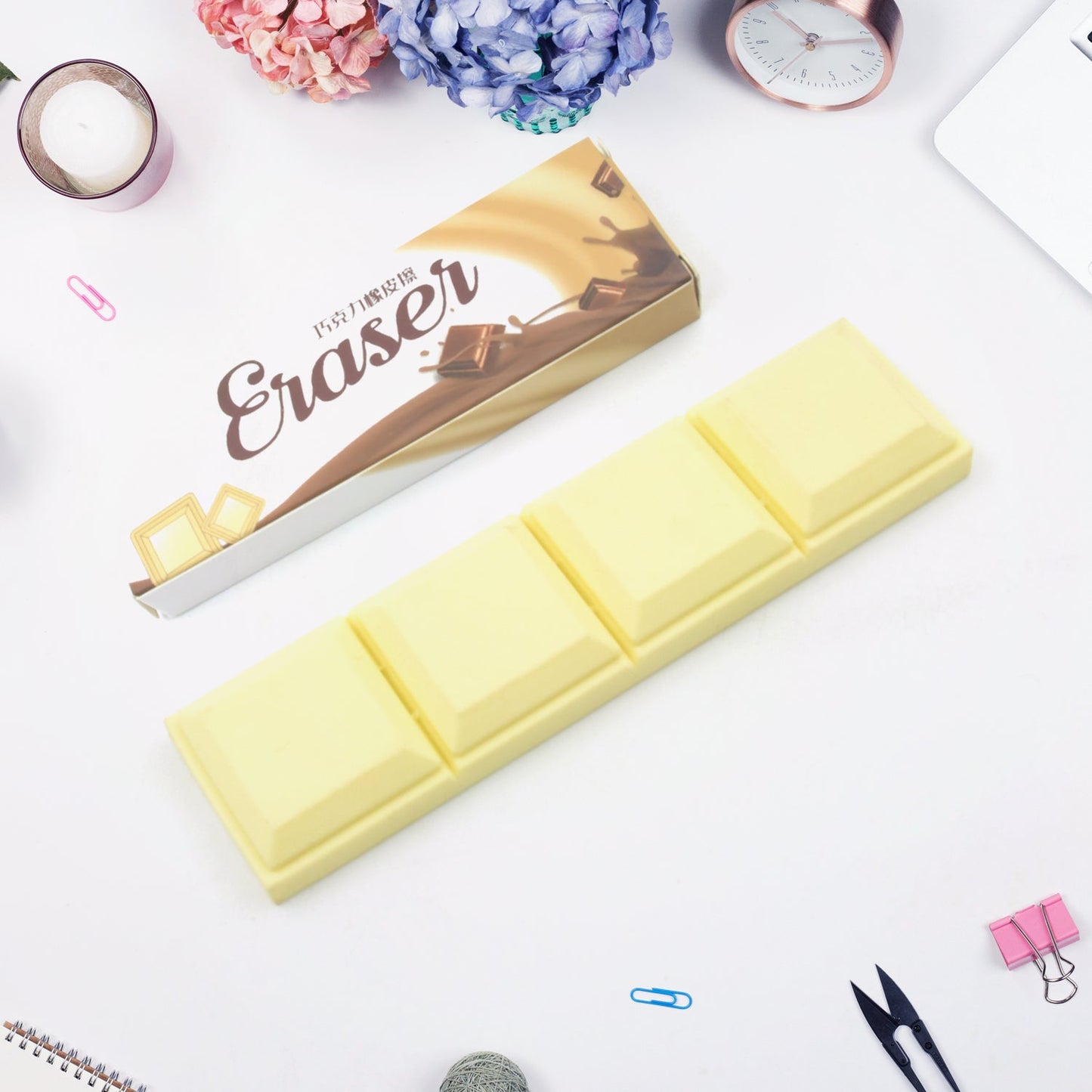 3D Chocolate Shaped Soft Pencil Erasers for Kids School Rewards (1 Pc 4 Grid)