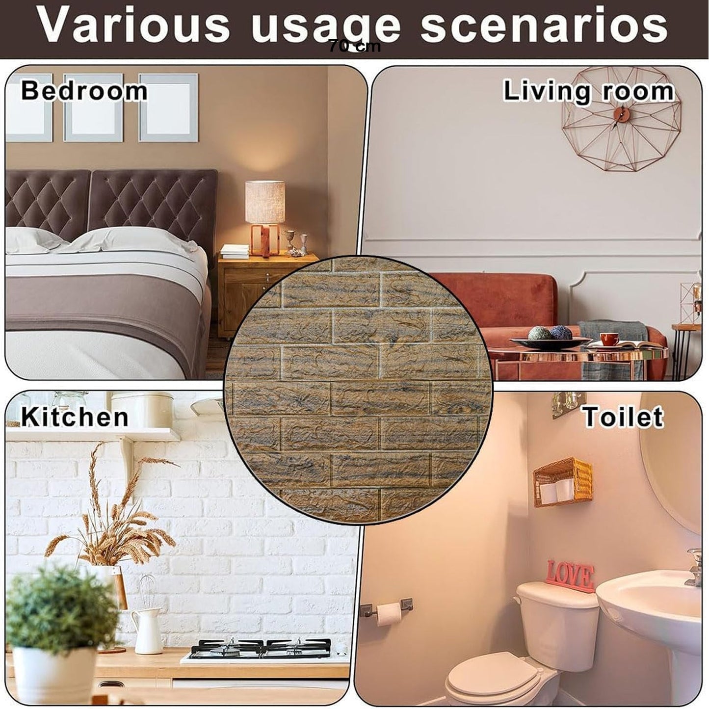 Wallpaper 3D Foam Wallpaper Sticker Panels (70 x 70 Cm / 1 Pc)