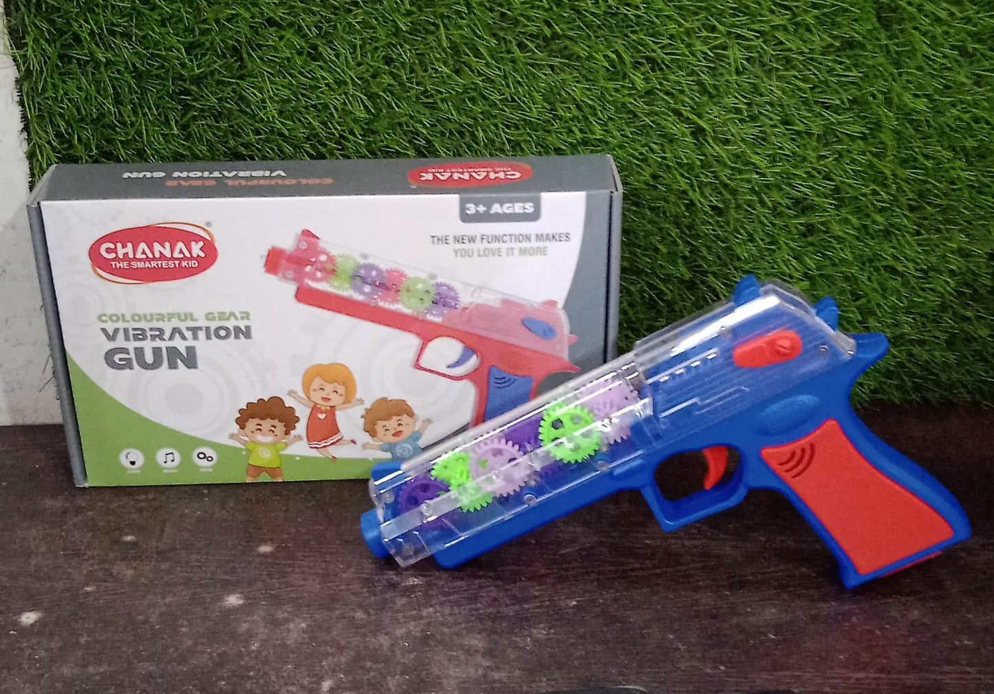 Plastic Gear Simulation Laser Toy Gun – 3D Lights, Music & Rotating (1 Pc, 3+ Years)