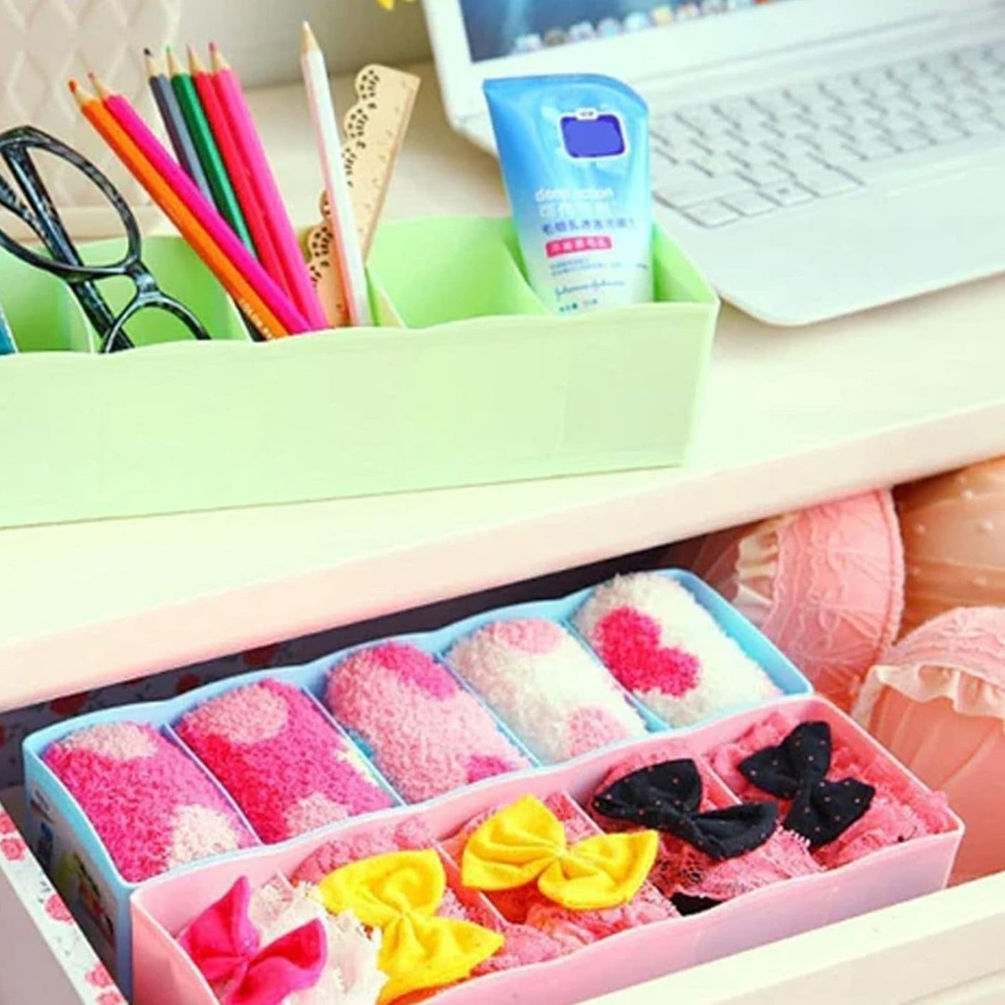 Desktop Storage Organizer Box Set - 5 Grid Compartments (4-Piece)