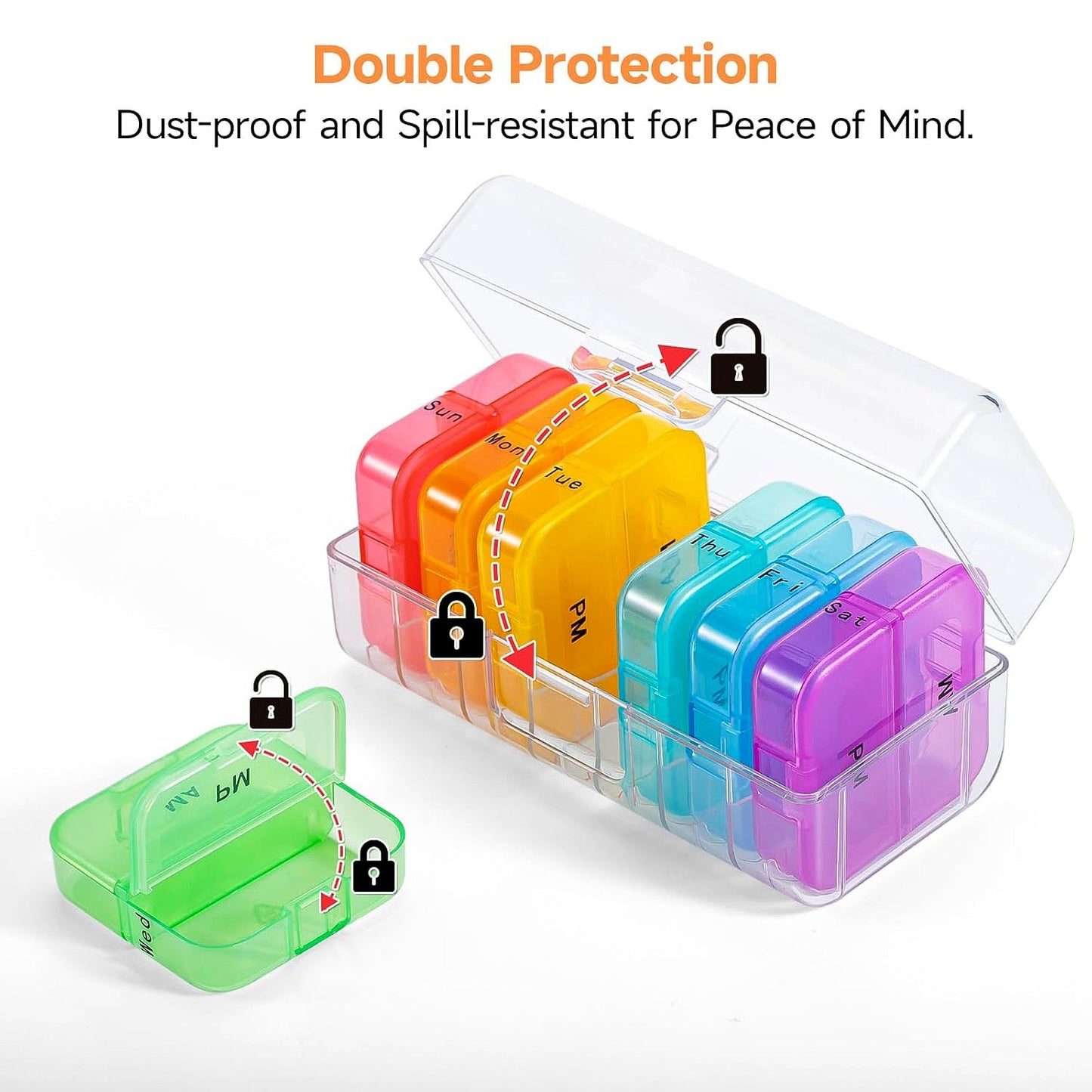 Weekly 7 Day Rainbow Color Pill Organizer Box