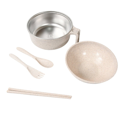 Rice Bowl Noodle Set – 6 Pcs with Lid, Handle & Cutlery