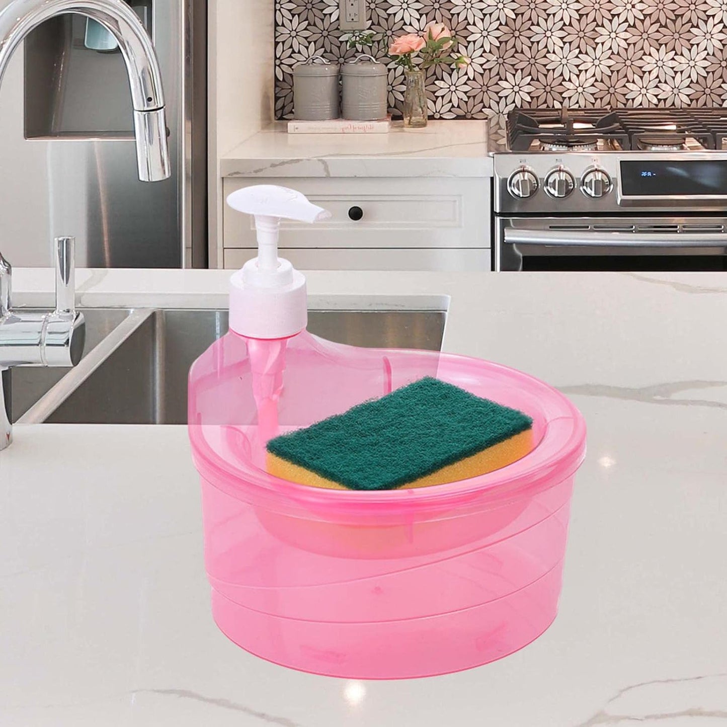 2 in 1 Double Layer Liquid Soap Dispenser with Pump and Sponge