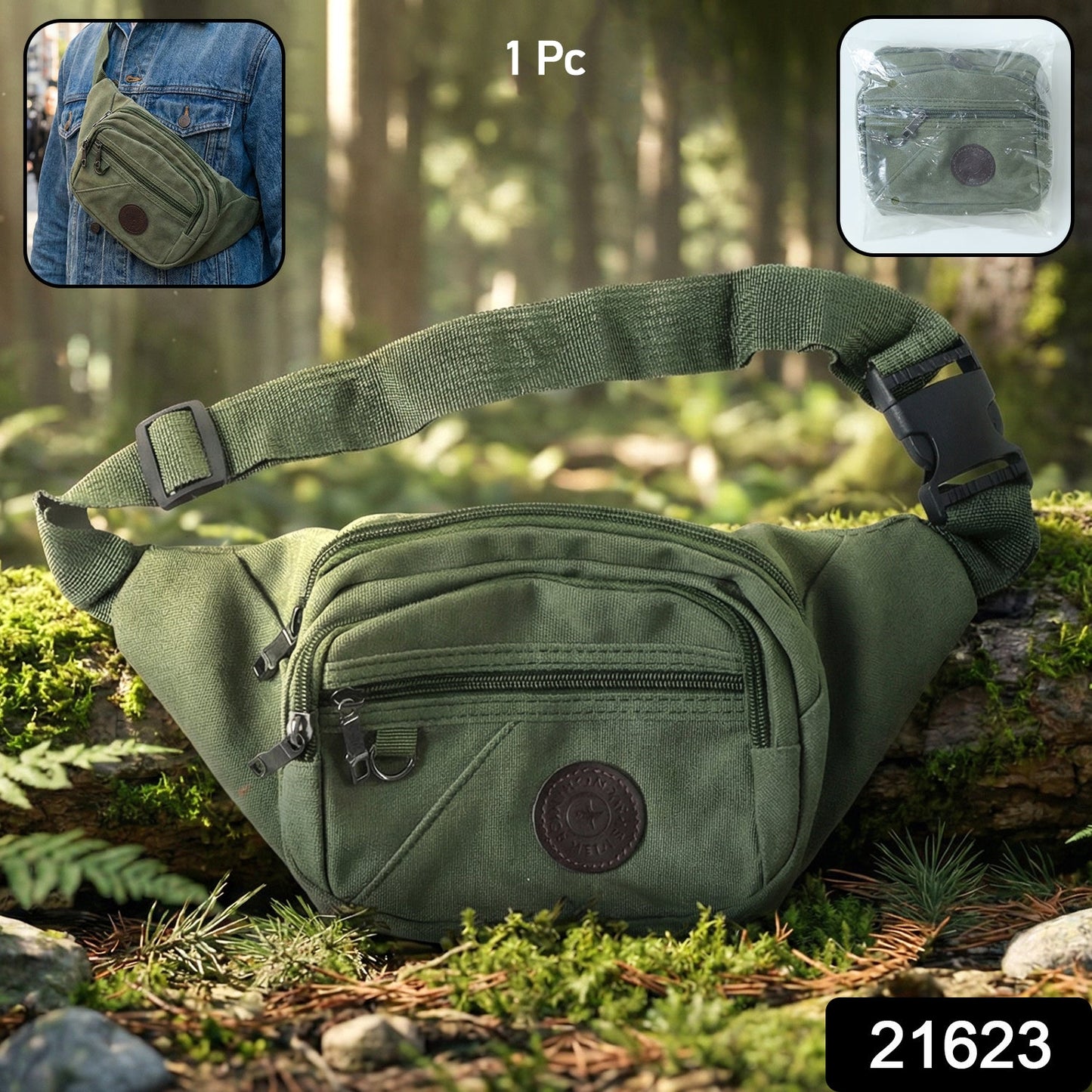 Stylish Multi-Pocket Black Waist Bag / Fanny Pack (1 Pc / Mix Design)
