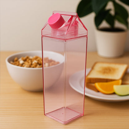 Plastic Milk Carton Colorful Clear Water Bottle, 17 Oz Portable Milk Box
