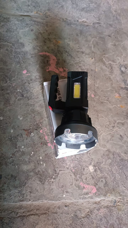 Heavy-Duty Rechargeable USB LED Hand Torch with COB Side Light (1 Pc)