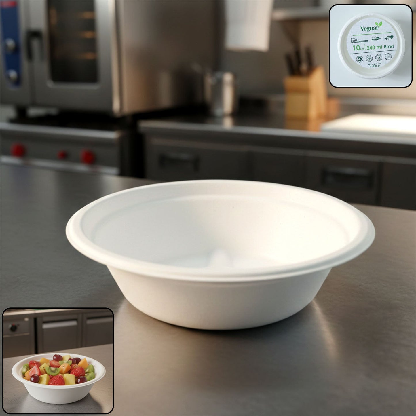 Vegnar 240 ml Compostable Bagasse Bowl (10 Pc)