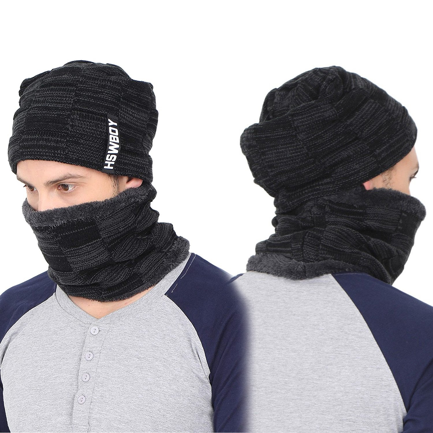 Unisex woolen beanie with muffler