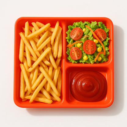 Plastic 3-Compartment Rectangular Meal Serving Tray / Plates (1 Pc)