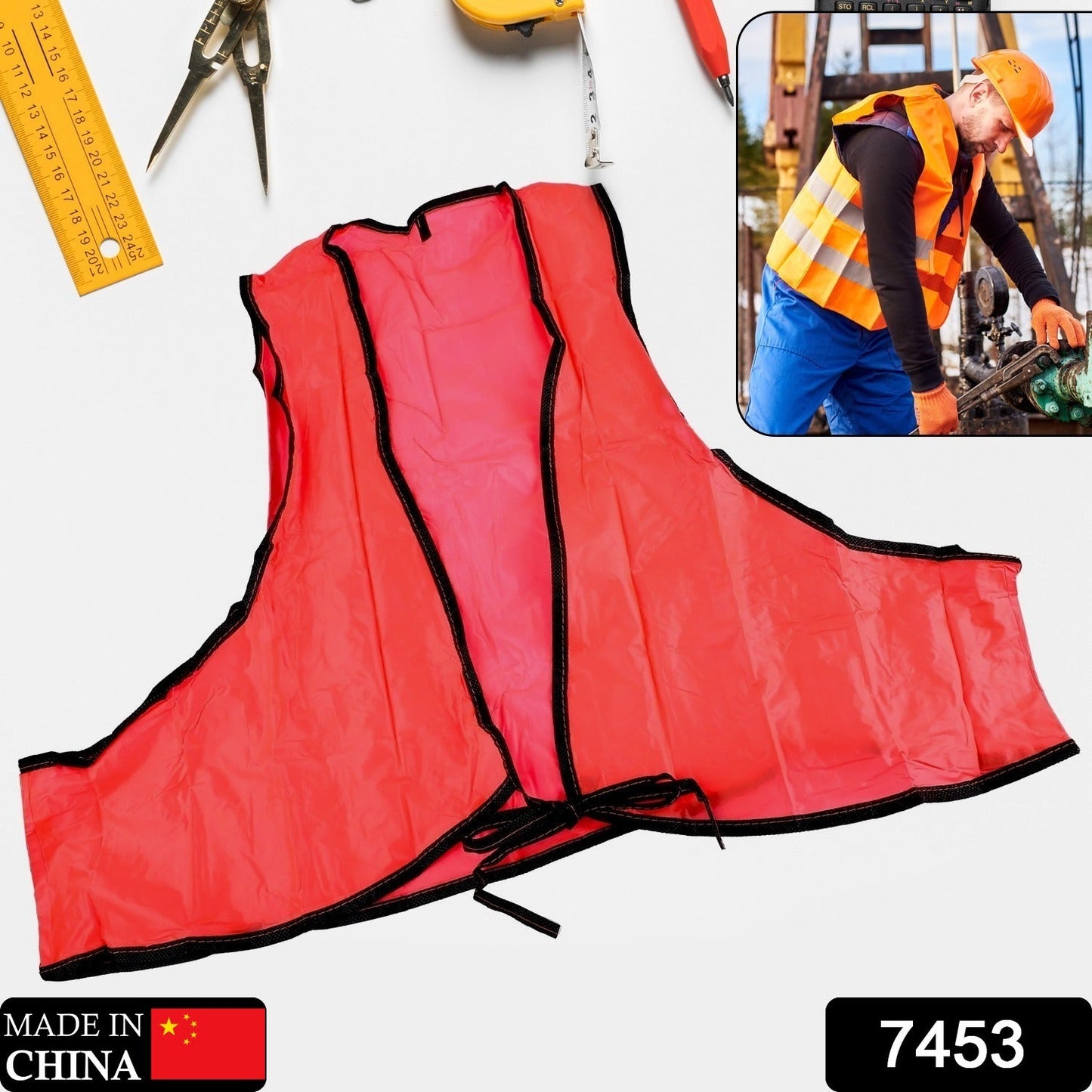 Economy PVC Safety Vest – Soft Vinyl, Tie Closure, High Visibility
