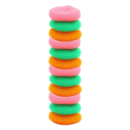 Durable round plastic scrubbers, pack of 12, for versatile cleaning.