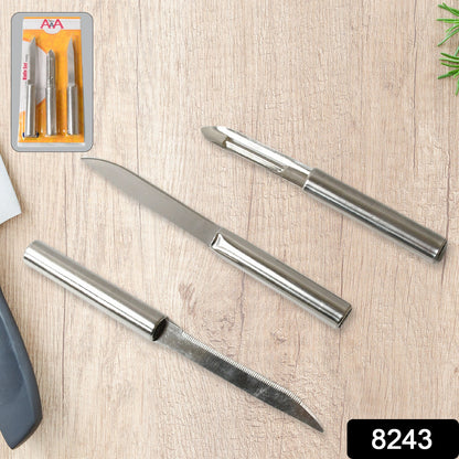 Stainless Steel Multipurpose Sharp Cutting Knife for Fruit Meat Vegetables 3 Pc