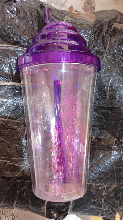 Creative Plastic Cold Drink Cup with Lid & Straw – Tumbler (Mix Color)