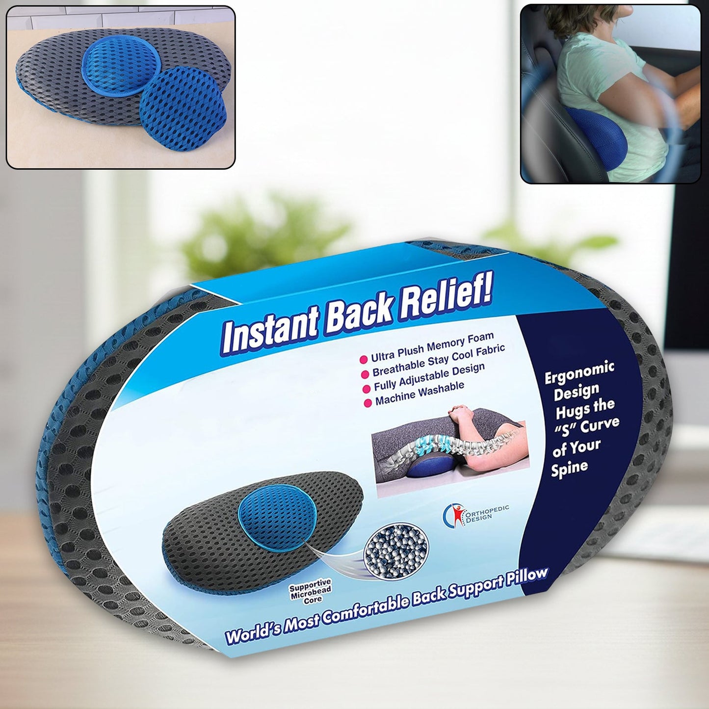 Ergonomic Orthopedic Back Support Pillow (18 x 9 Inch / 1 Pc)