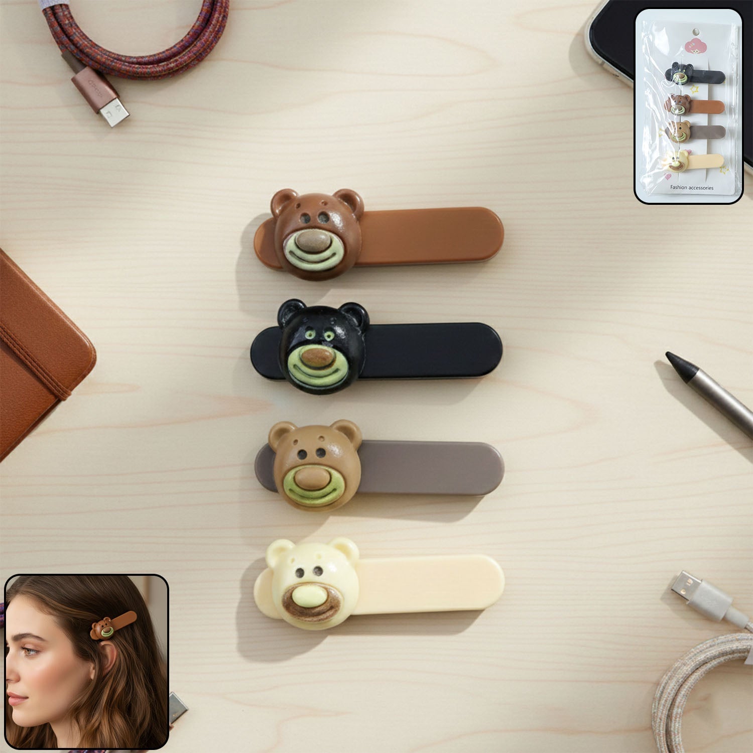 Cute bear face decorative hair clips