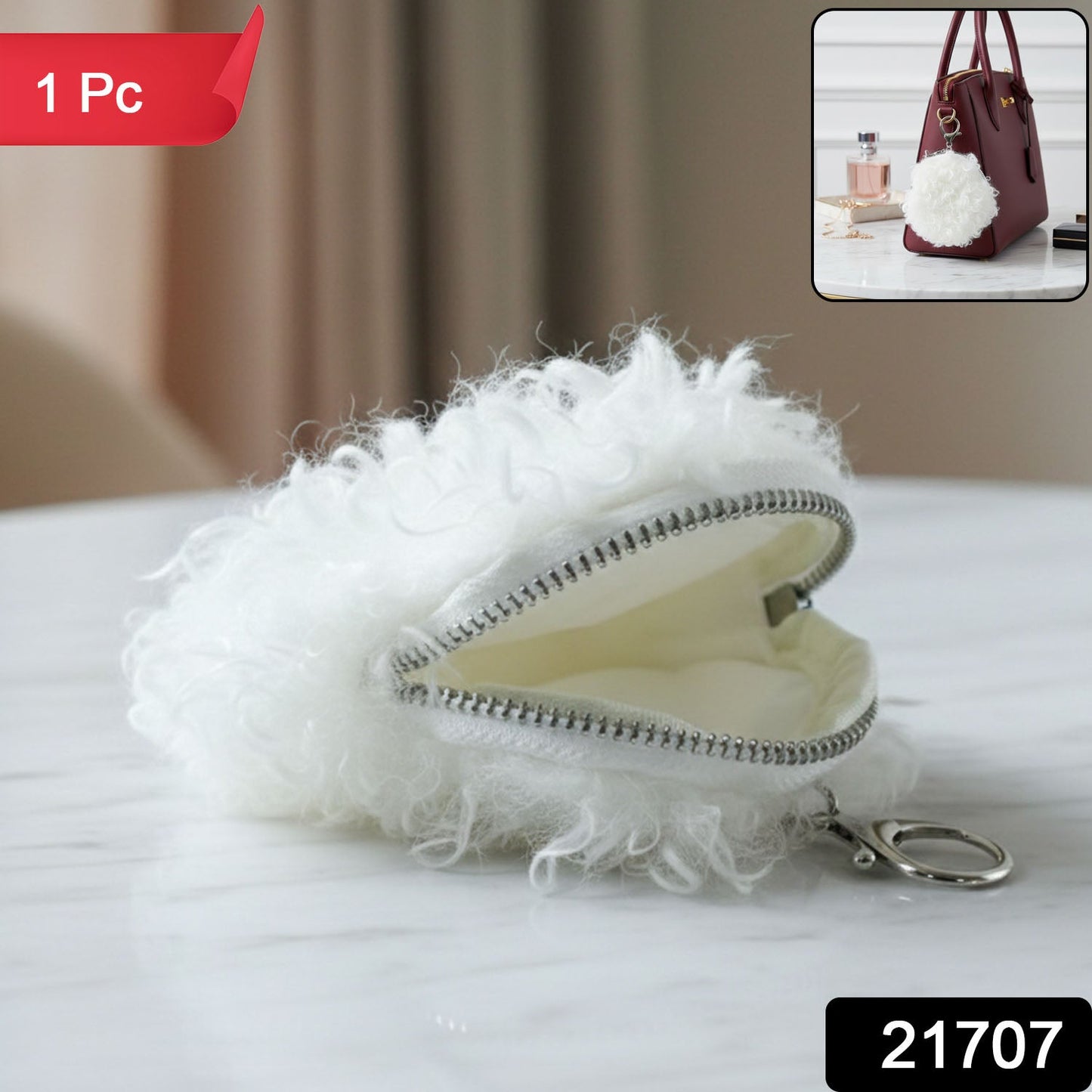 Fluffy small coin wallet product shot