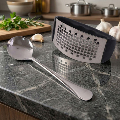Heavy-Duty Garlic Press Tool with Spoon Set (2 Pc Set)