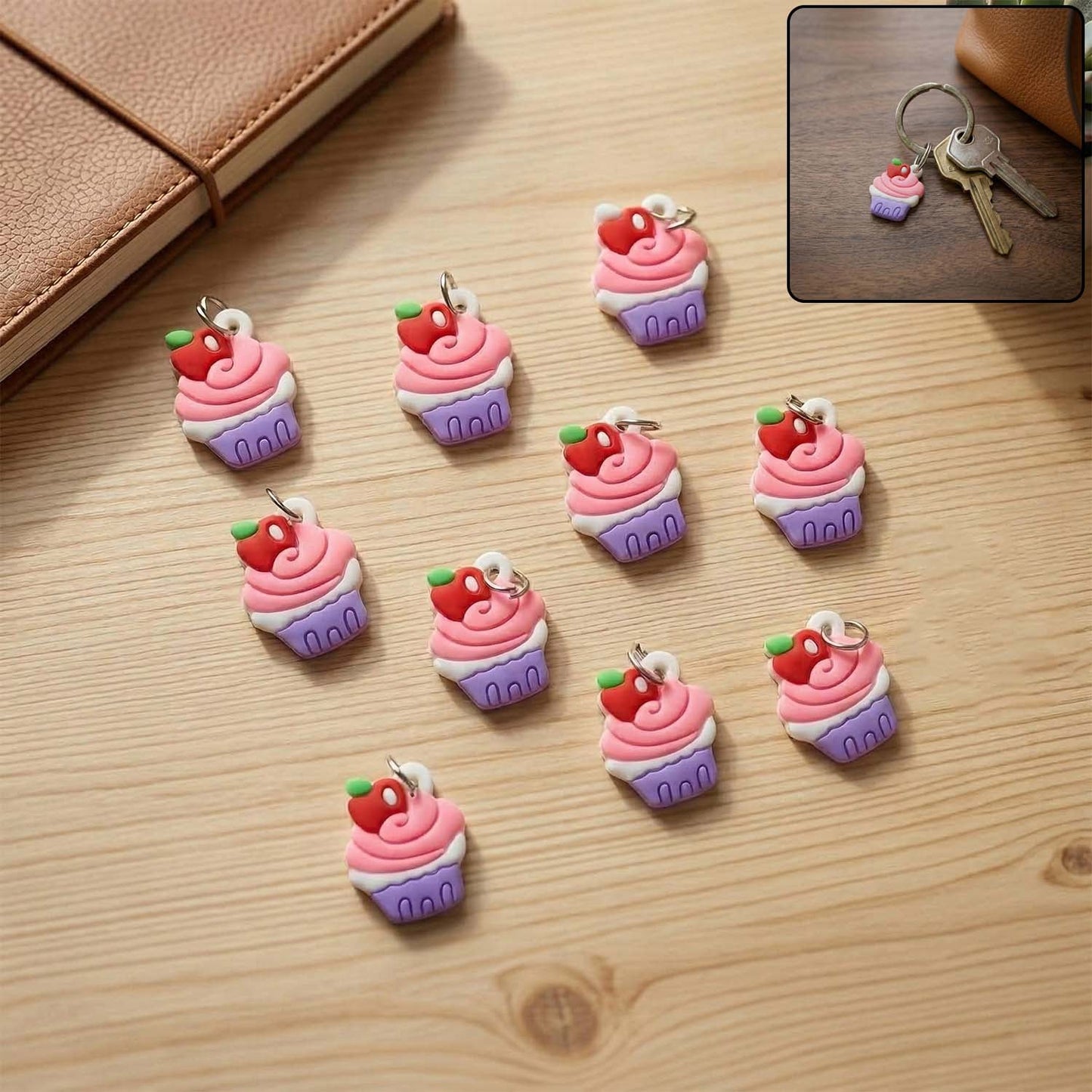 Cute Cupcake Shape Bag Charm Keychain Set (10 Pc)