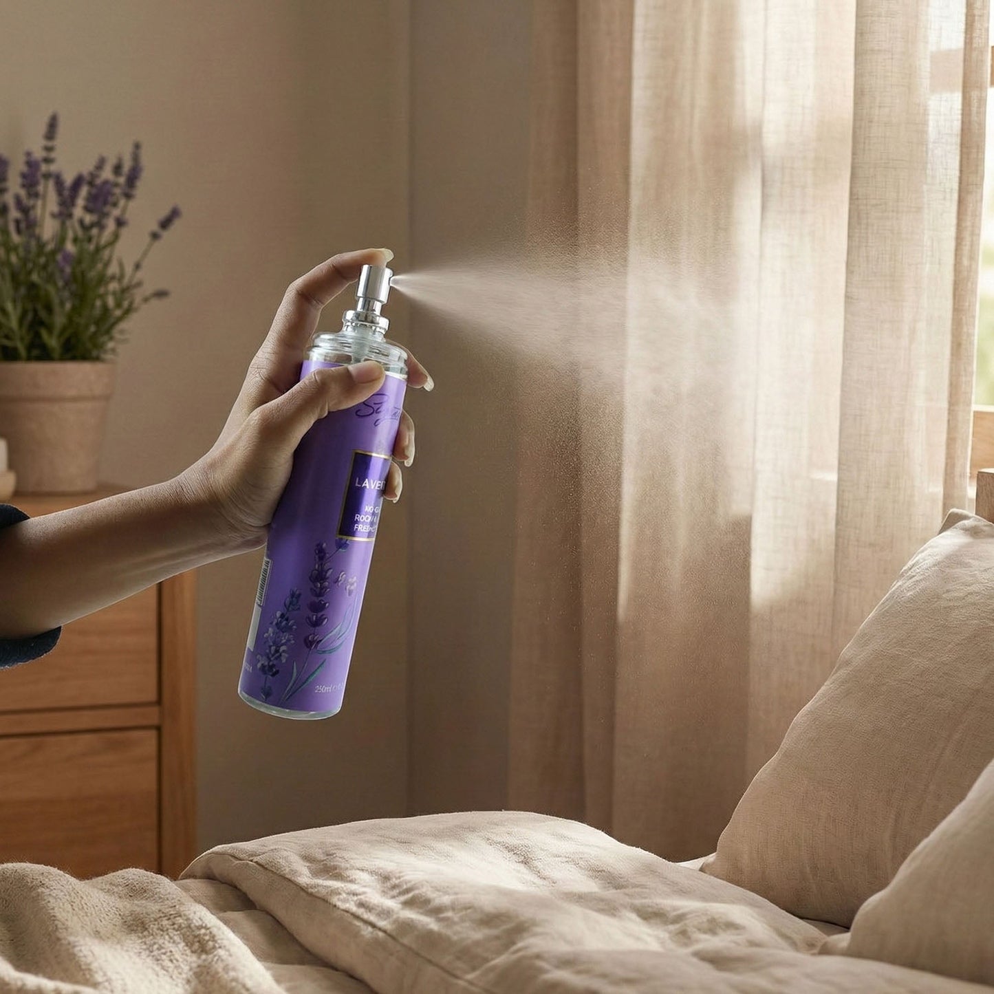 Lavender No Gas Room & Car Freshener Spray (250ml, 1 Pc)