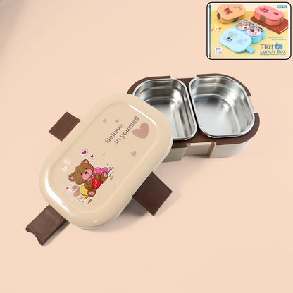 Cute Teddy Printed Kids Lunch Box (500Ml / 1 Pc)