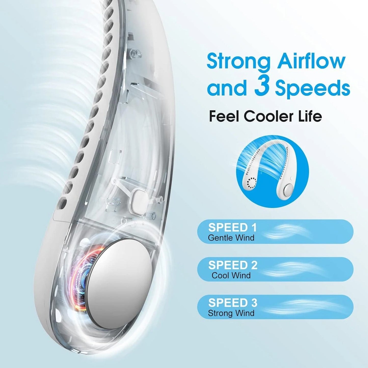 Portable Rechargeable Neck Fan (1 Pc, White Color)