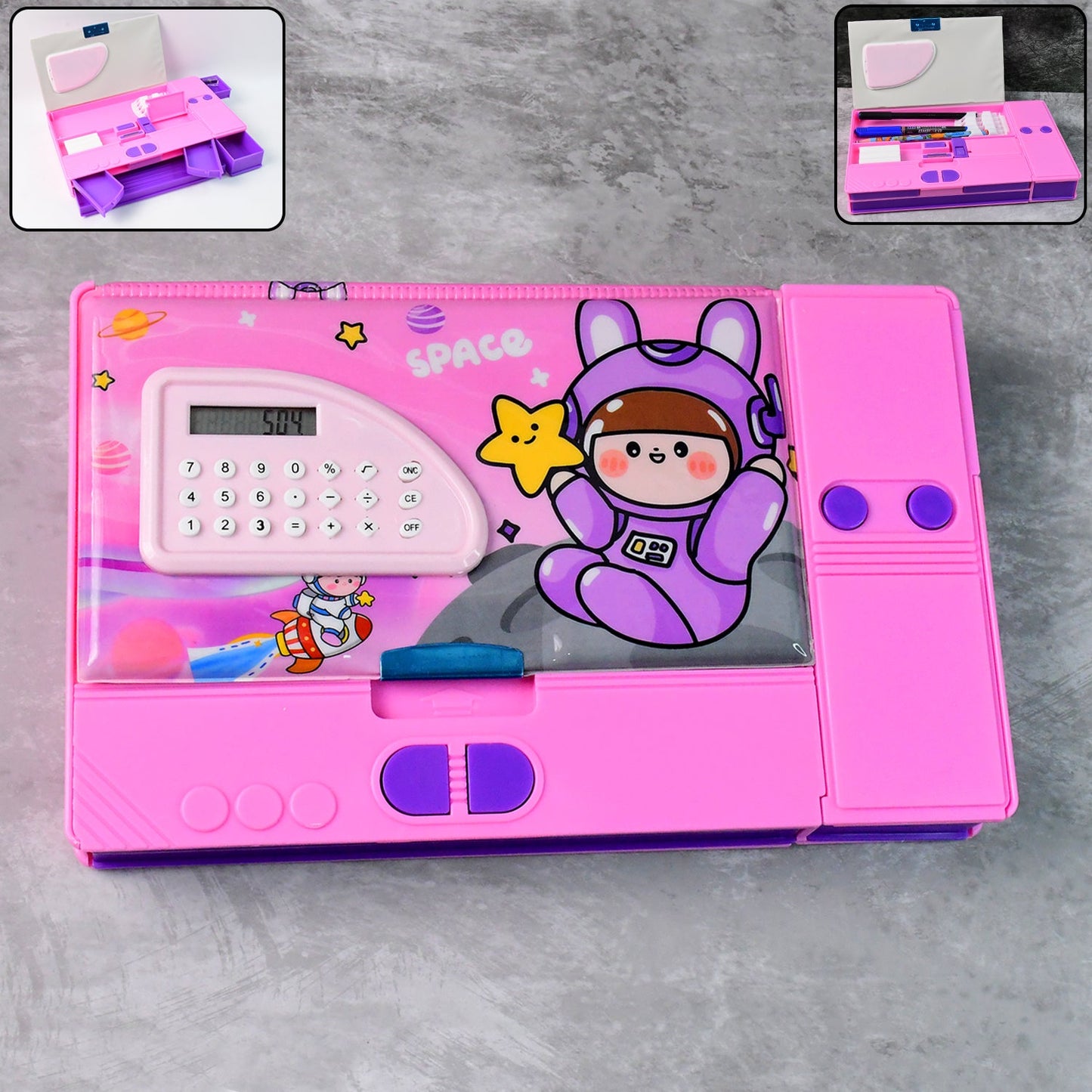 Space Design Pencil Box with Built-in Calculator