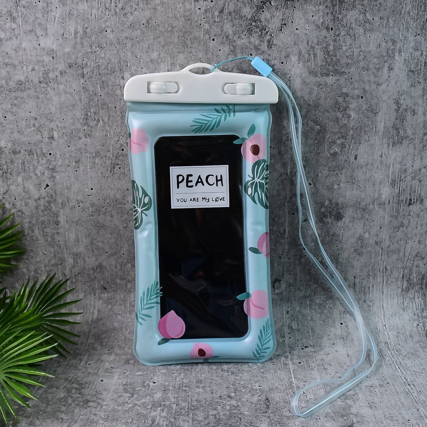Waterproof Peach Transparent Mobile Pouch with Neck Strap (1 Pc)