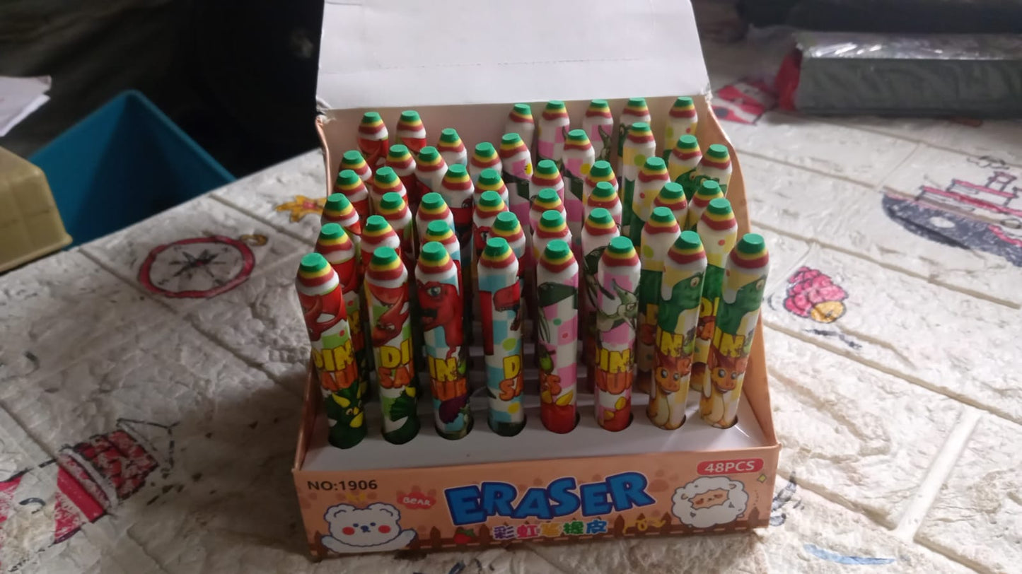 Fancy Rainbow Pencil Erasers for Kids – Set of 48 Cartoon Erasers