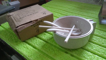 Rice Bowl Noodle Set – 6 Pcs with Lid, Handle & Cutlery